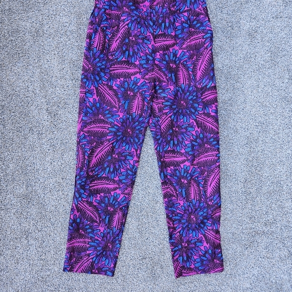 J. Crew Floral Midnight Fuchsia Purple Blue Silk Jumpsuit Strappy V-neck Size 0 - Picture 5 of 16